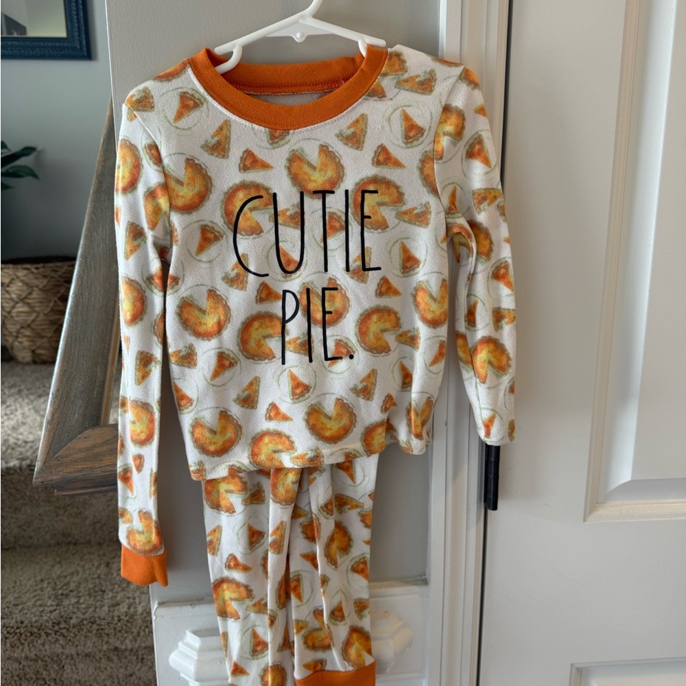 Rae Dunn Orange and White Pajama Set with Heart Pattern